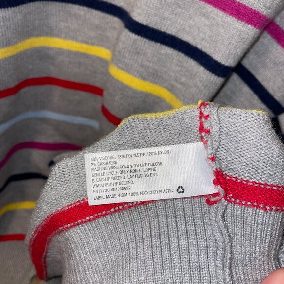 La Ligne Stripe Sweater Crew Neck Size 2X Gray, Red, Yellow 3% Cashmere - Picture 6 of 7